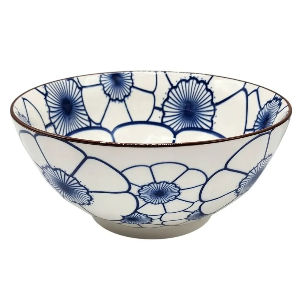 SH Home Blue Lotus Ceramic Ramen Noodle Bowl 54oz With Chopsticks And Spoon‎ 4pc
